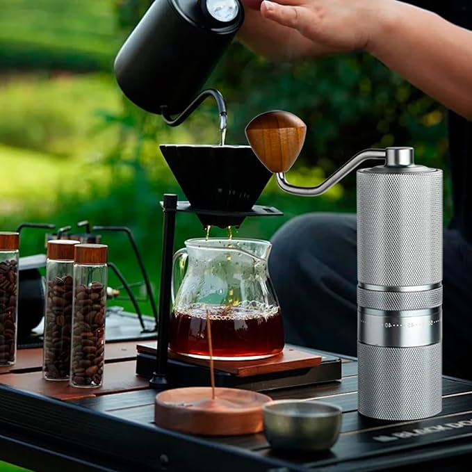 Manual Coffee Grinder with Stainless Steel Burr, Hand Coffee Grinder External Adjustable Grind Setting for Espresso, French Press (Silver)