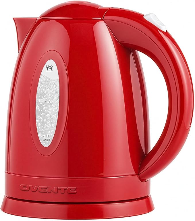OVENTE Electric Kettle, 1.7L Fast Boiling Water Heater for Coffee or Tea, BPA Free with Water Level Gauge, Auto Shut-Off, Boil-Dry Protection, Indicator Light and Removable Filter, Red KP72R
