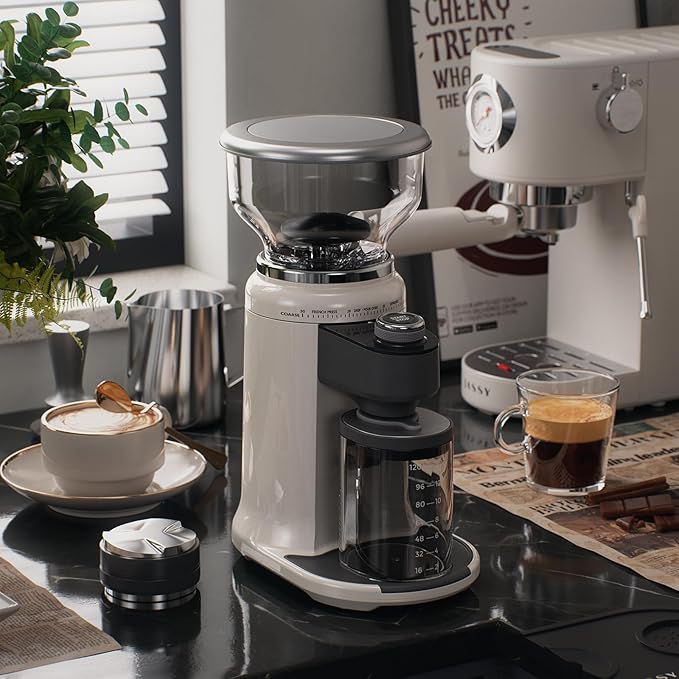 Electric Burr Coffee Been Grinder with Adjustable 24 Precise Grind Settings, 40s Digital Timer for French Press, Espresso, and Drip Pour Over, Home Use (White)