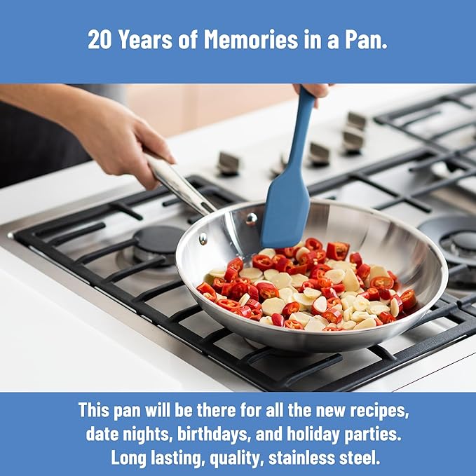 Misen 5-Ply Stainless Steel 12" Frying Pan - Professional Cookware for Induction, Gas and Electric - Dishwasher Safe, Oven Safe to 800°F - Durable, Versatile, Even Heating