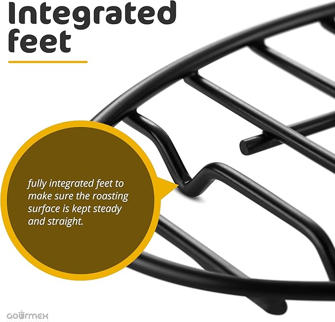 GOURMEX Black, Oval Oven Roasting Rack with Integrated Feet | Ideal for Cooking, Baking, Roasting, Cooling and Grilling | Non-Stick Coating, PTFE Free | Oven and Dishwasher Safe Rack (6 x 9")