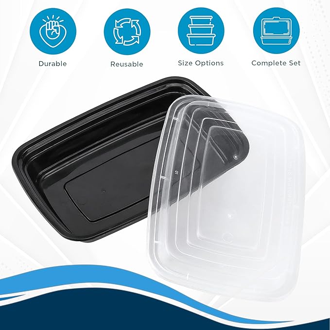 Ruthy's Outlet Meal Prep Containers W/Lids -Square Food Storage – BPA-Free| Stackable | Microwave | Freezer & Dishwasher Safe | Reusable Lunch Bento Box Portion Control & Planning (150 Pack, 12 oz)