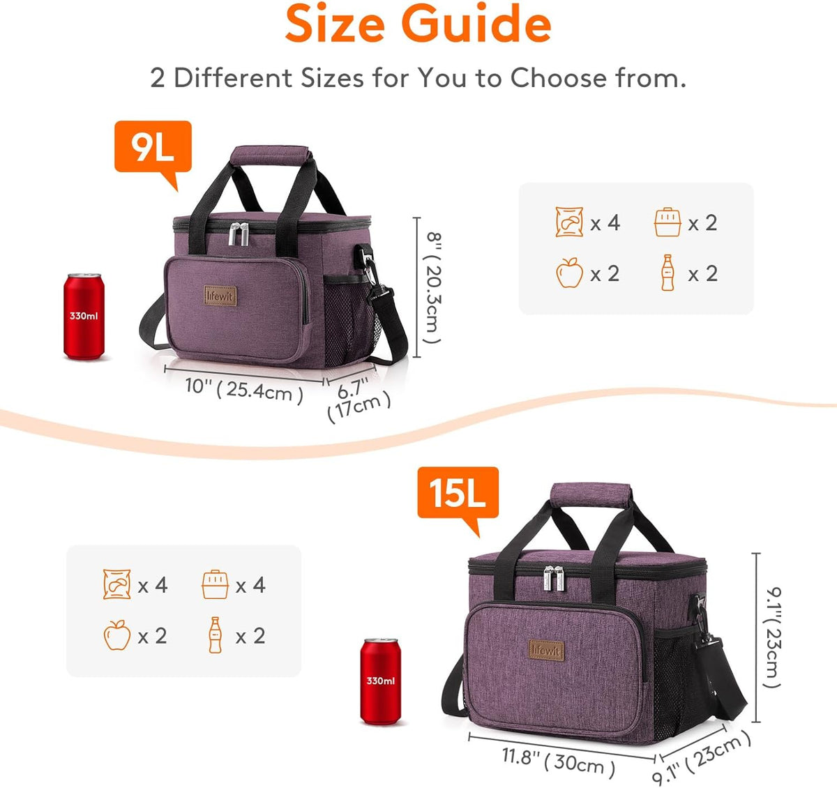 Lifewit Medium Lunch Bag Insulated Lunch Box Soft Cooler Cooling Tote for Adult Men Women, Purple 12-Can (9L)