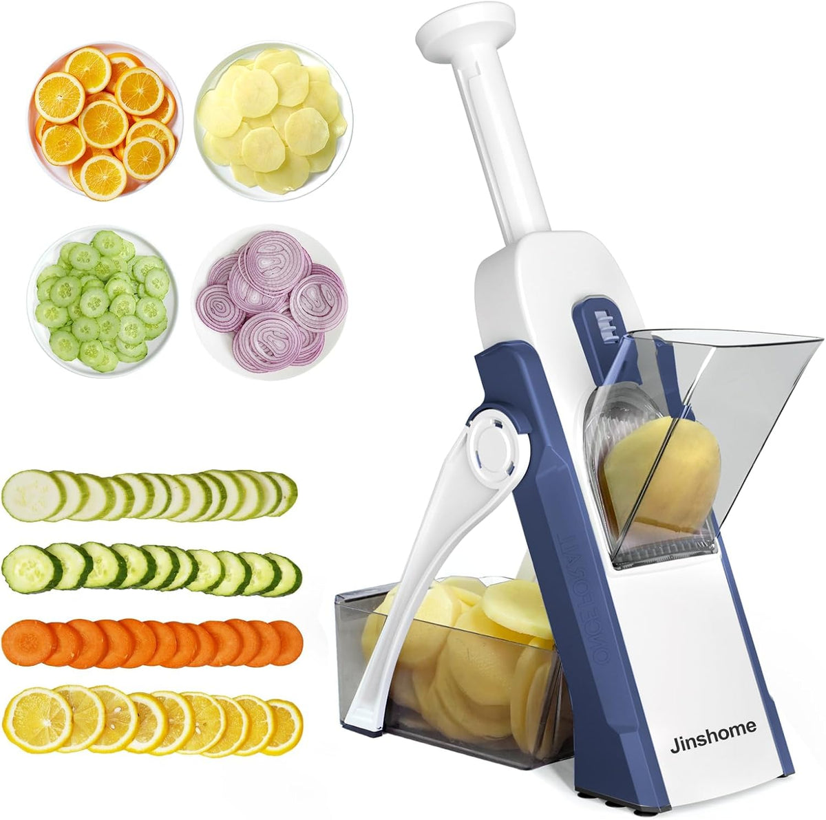 Upgraded Mandoline Slicer for Kitchen &Safe Vegetable Chopper 5 in 1 & Adjustable Mandoline Slicer,Can cut slicing,strips,shredding and dicing Kitchen Veggie chopper (DeepBlue)