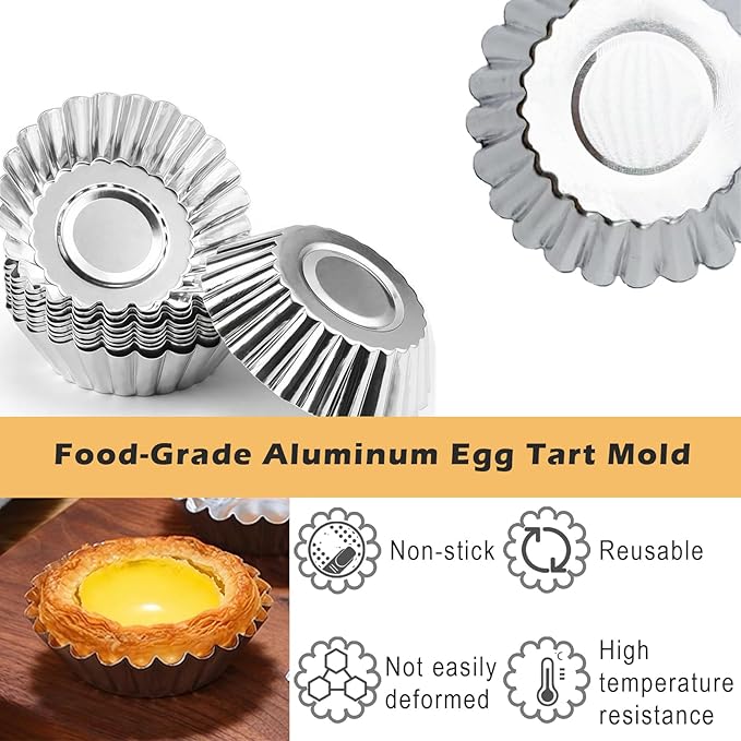 35Pcs Mini Tart Pans Egg Tart Mold, 2.75" Aluminium Mini Pie Tins Reusable Tart Pans for Baking