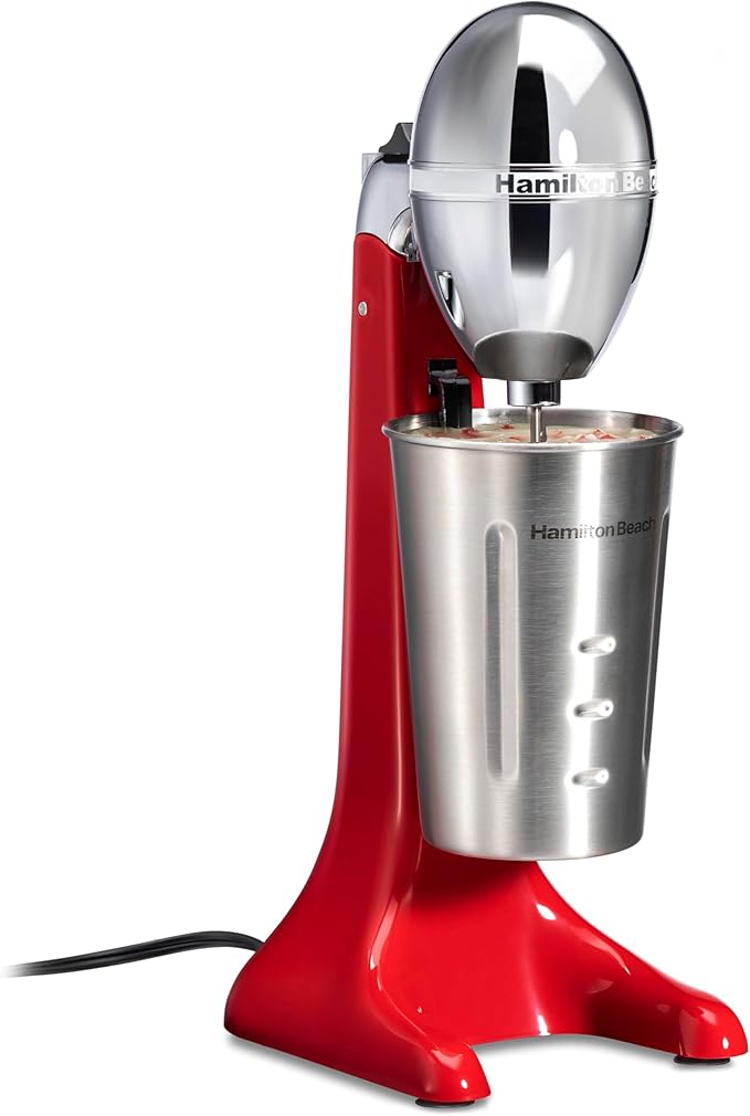 Hamilton Beach DrinkMaster Electric Drink Mixer, Retro Milkshake Maker & Milk Frother, 2 Speeds, Extra-Large 28 oz. Stainless Steel Cup, Red