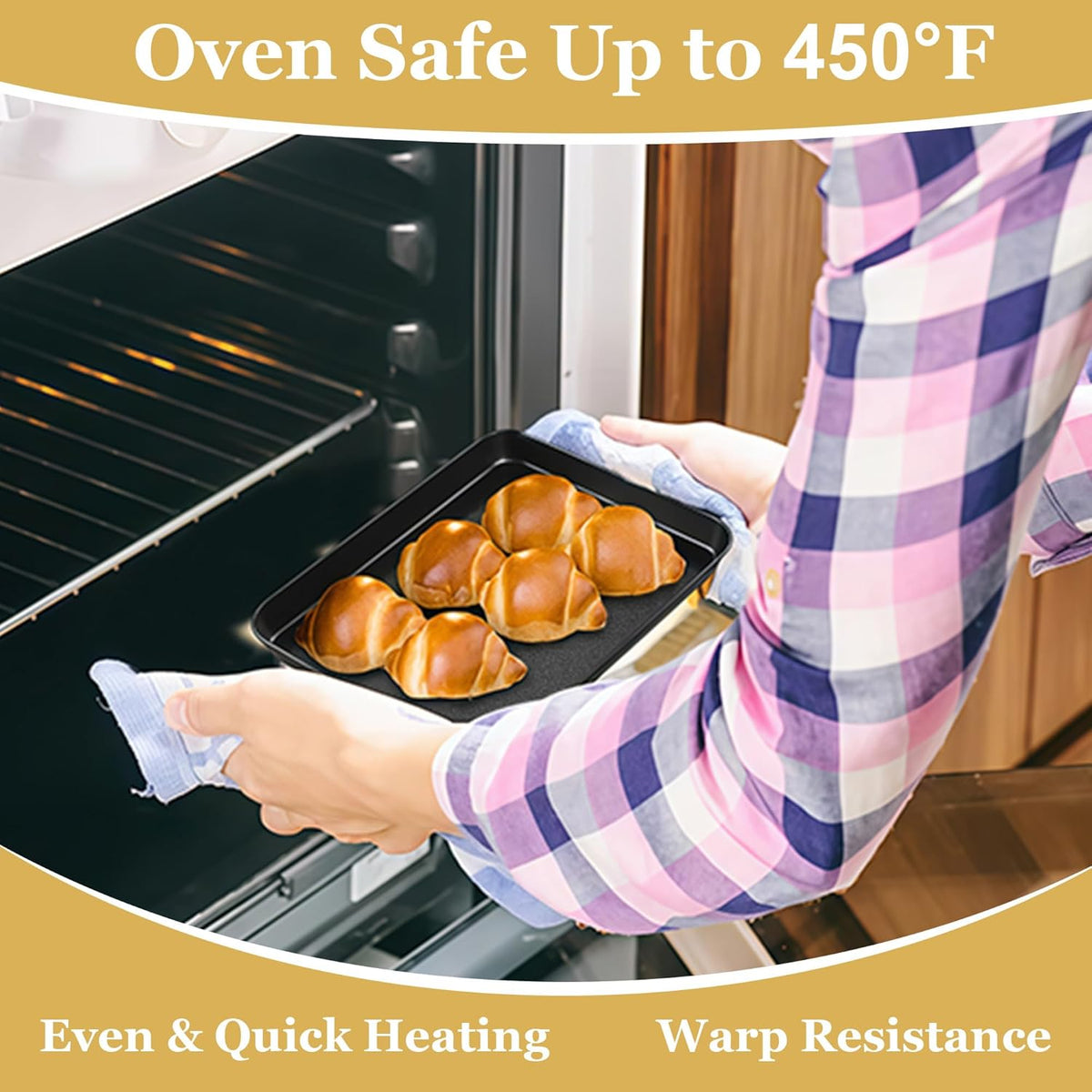 E-far Mini Toaster Oven Pan, 9x7x1 Inch Small Baking Sheet Tray for Cookies Cake, Nonstick Carbon Steel Baking Pan for Bacon Steak, Nontoxic & Easy Clean, Heat & Warp Resistant