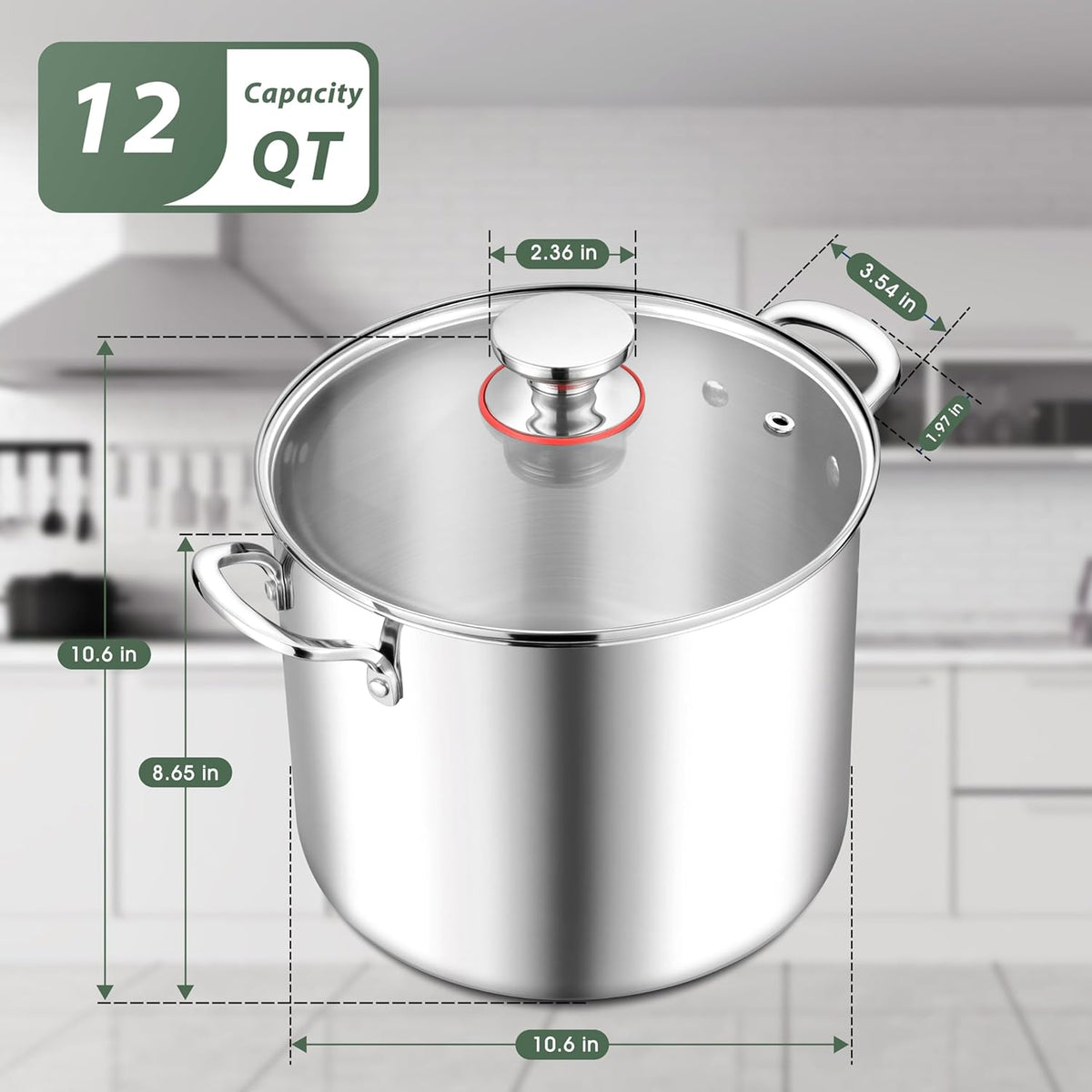 Herogo 12 Quart 18/10 Stainless Steel Stock Pot with Lid, Large Heavy Duty Soup Pot Compatible with Electric, Gas, Induction and Gas Cooktops, Dishwasher Safe
