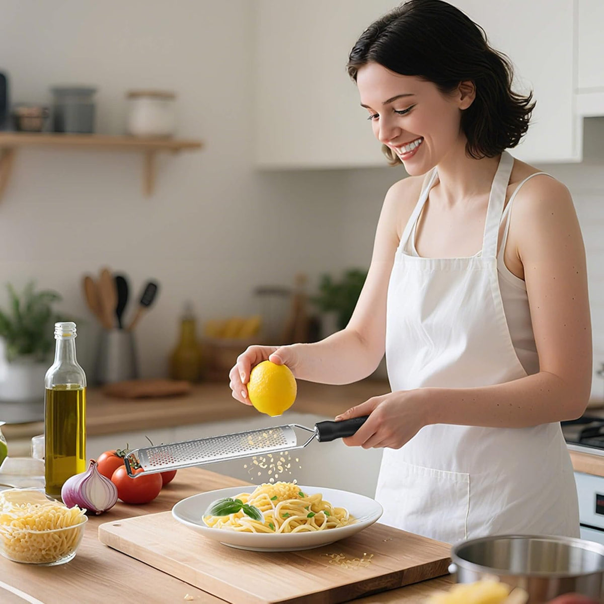 Premium Lemon Zester Grater with Handle, Ultra Sharp Stainless Steel Blade for Cheese, Citrus, Ginger, Garlic & Chocolate, Non-Slip Grip, Safety Cover & Cleaning Brush