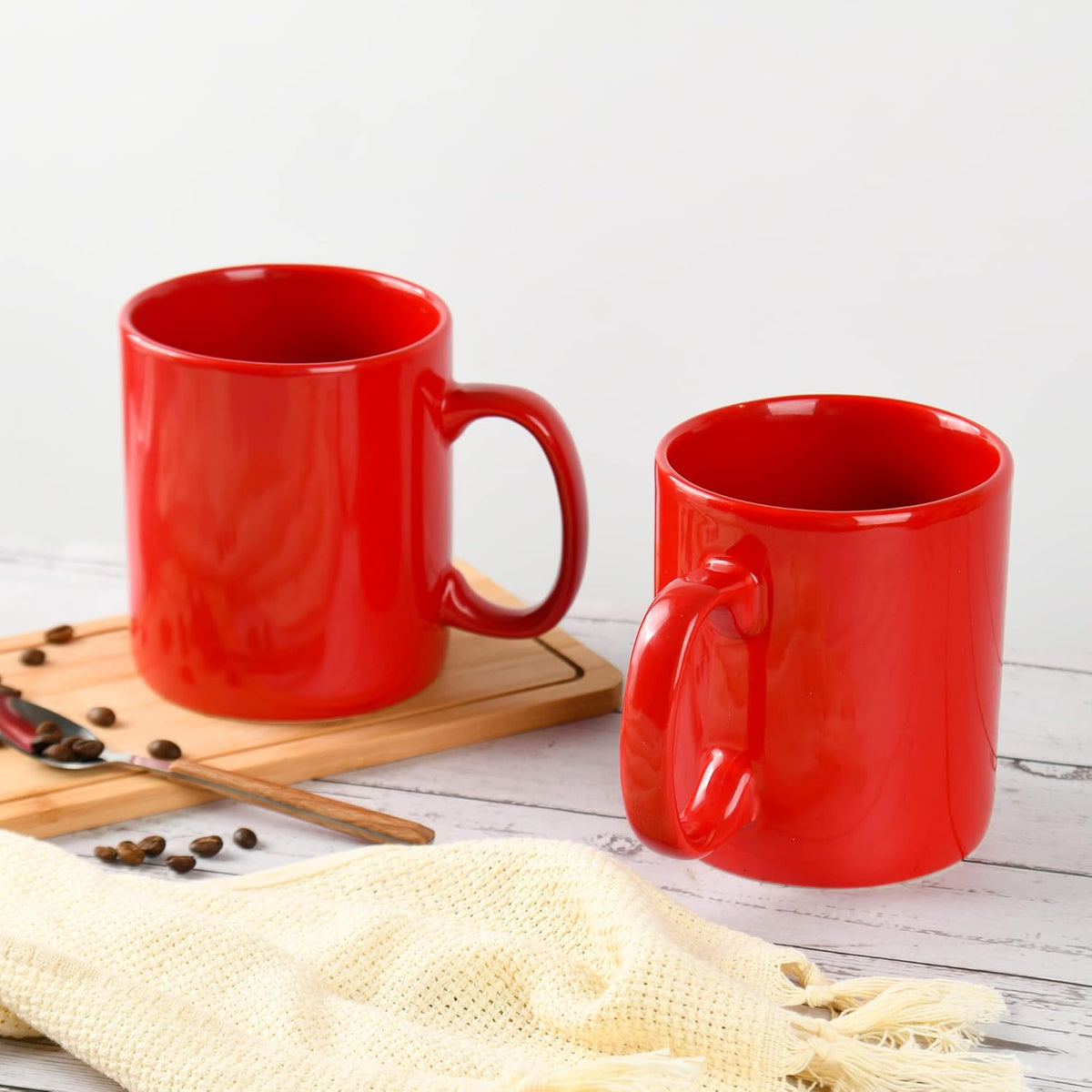 30oz Super Large Ceramic Coffee Mugs Large Handles Set of 2 (Red)