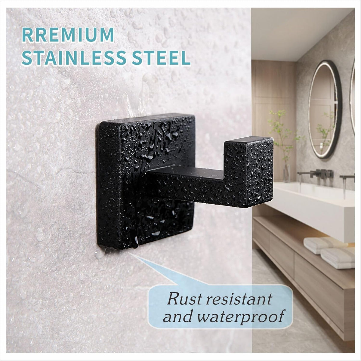 Matte Black Robe & Towel Hooks, Heavy Duty SUS 304 Stainless Steel, Wall Mounted, 2 Pack, Modern Design for Bathroom, Kitchen, and Bedroom