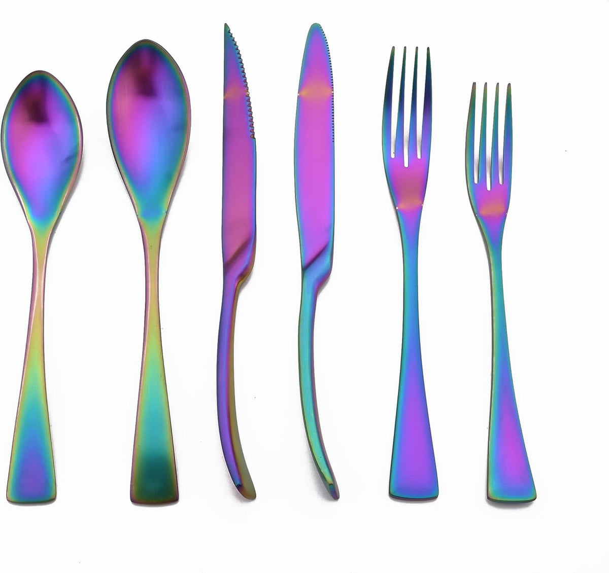 Luxury 18/10 Stainless Steel Matte Rainbow Colorful Flatware Set - Silverware Cutlery Utensil Set Steak Knife Spoon and Fork Knife Serving Set, Service for 1 (6-Piece)