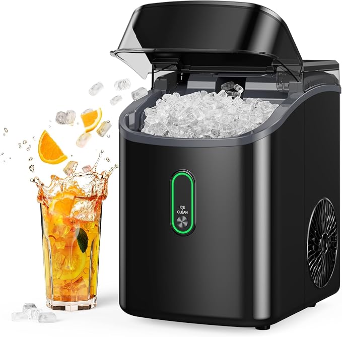 Nugget Ice Maker Countertop, Pebble Ice Maker with Soft Chewable Ice, One-Click Operation Ice Machine with Self-Cleaning, 33lbs/24H for Home,Kitchen,Office