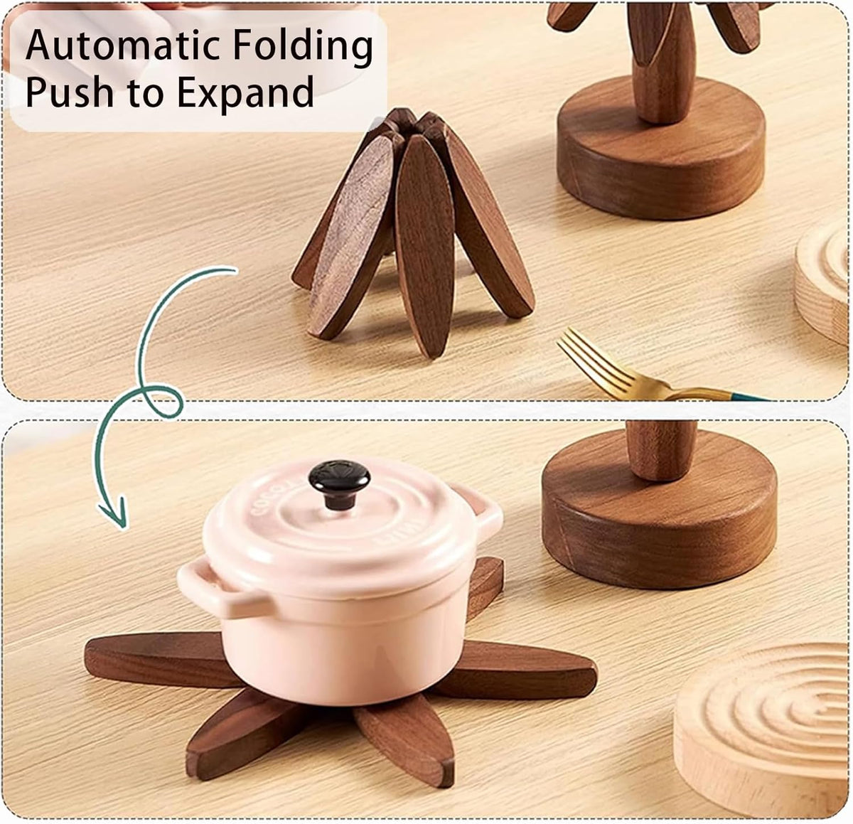 Premium Wooden Trivets Set of 4，Natural Wood Heat Resistant Coasters for Hot Pots, Pans, and Dishes - Eco-Friendly Kitchen Accessories for Dining Table, Countertop, and Stovetop Protection