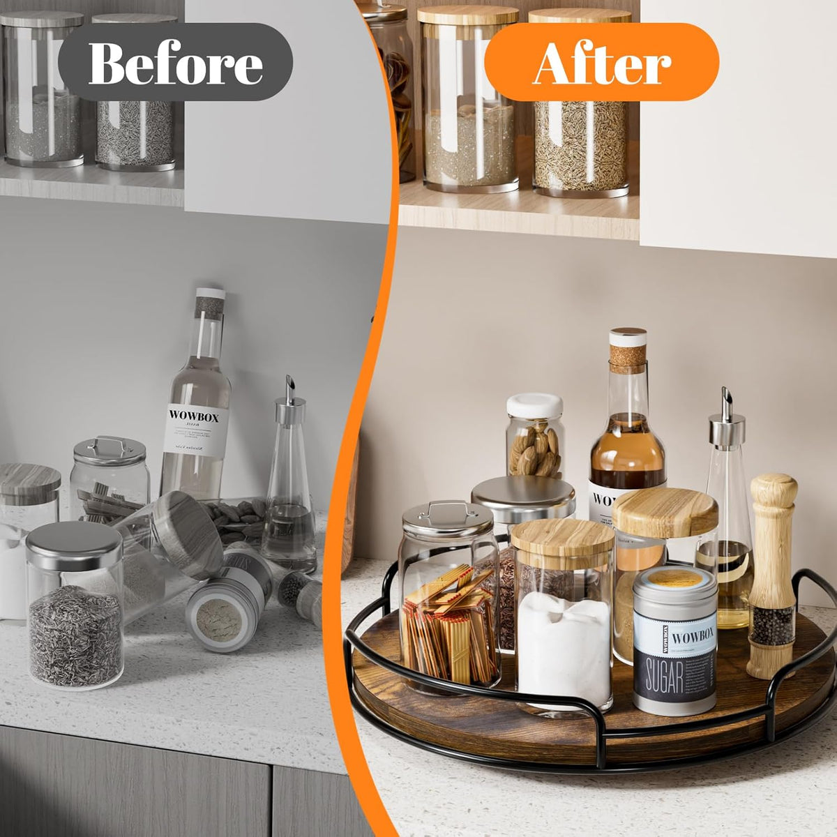 WOWBOX 12" Lazy Susan Organizer for Table Top Rotating Spice Rack Organizations Wood Lazy Susan Turntable Organizer for Cabinet Kitchen Pantry Countertop Bathroom Vanity