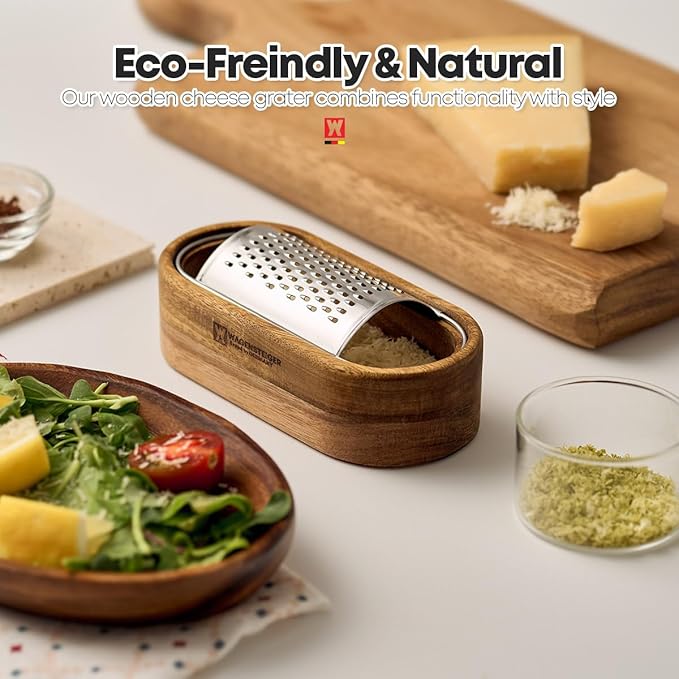 Removable SUS304 Stainless Steel Cheese Grater with Wooden Container, Wooden Shredder, Citrus Zester, Perfect for Presenting Freshly Grated Cheese or Zest