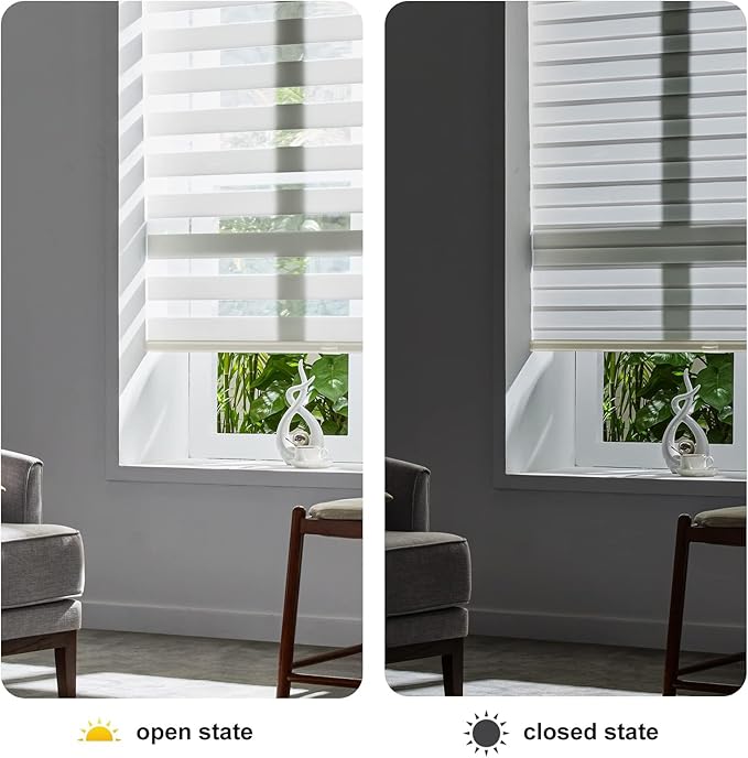 Persilux Zebra Blinds Cordless, Zebra Roller Shades for Windows (34.5" W x 64" H, Cream) Light Filtering Day and Night Window Drapes Sheer Shades for Home, Bedroom and Sliding Door Easy to Install