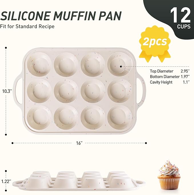2 Packs 12 Cups Silicone Muffin Pan with Metal Reinforced Frame Regular Size Cupcake Pan Tray Egg Bites Oven Safe Silicone Molds Cookie Muffin Pan Tin Best Baking Sheets Non Toxic Clearance