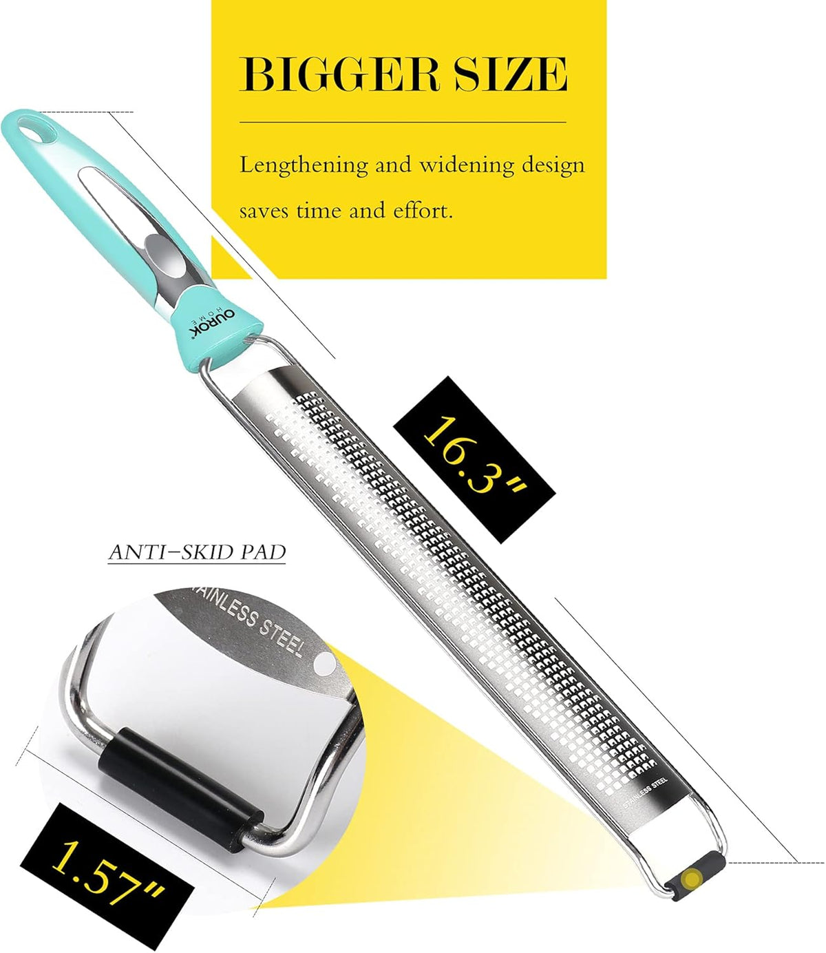 Ourokhome Kitchen Lemon Zester, Stainless Steel Hand Held Parmesan Cheese Grater for Ginger, Chocolate, Coconut, Lime, Nutmeg, Citrus, Fruit, Vegetable with Cleaning Brush, Dishwasher safe, Blue