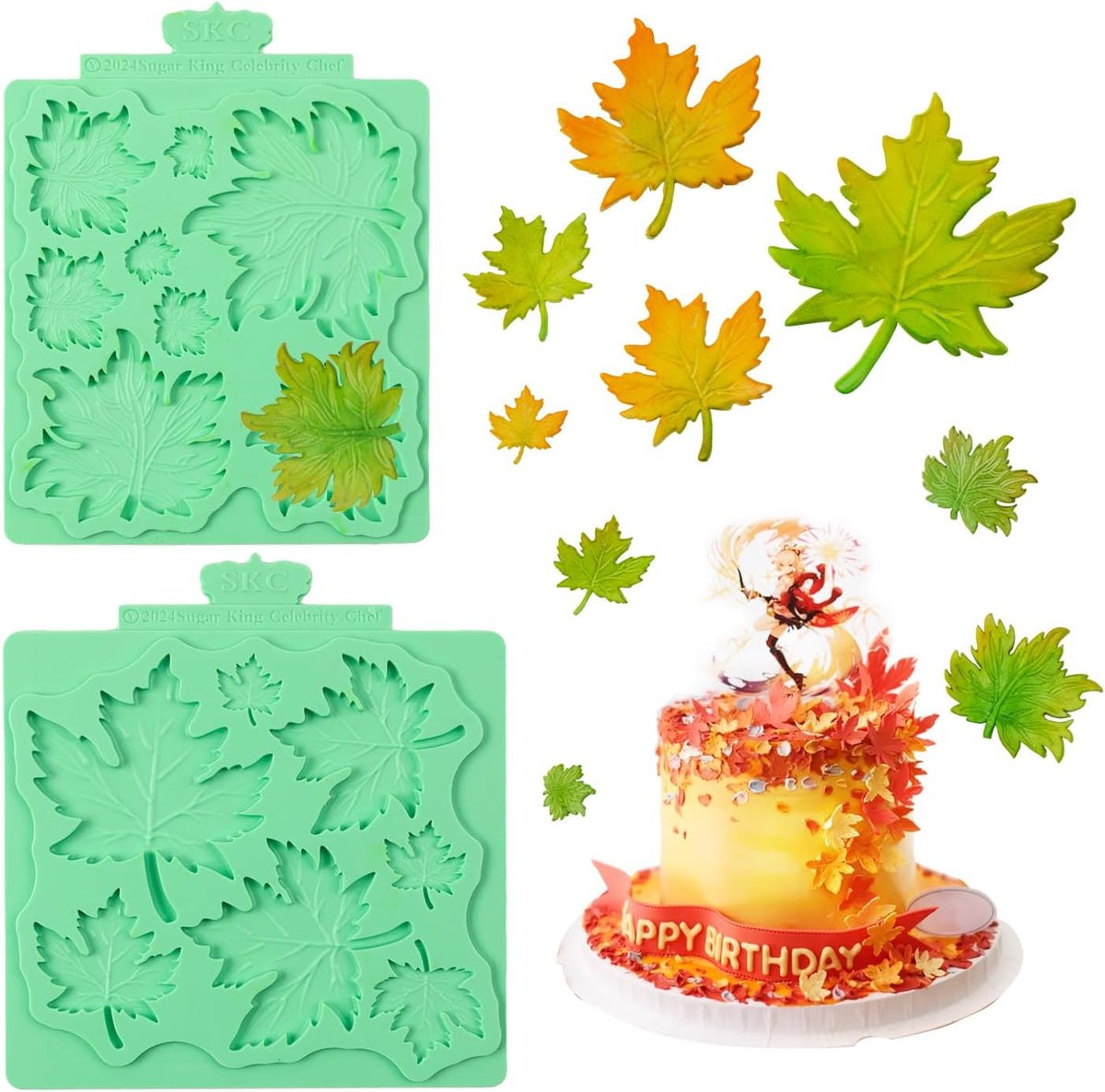 KALAIEN Leaf Molds Silicone,Leaves Chocolate Mold Fondant Molds Silicone for Clay Crafts Air Dry,3D Candy Gumpaste Moulds Set of 2 (Maple Leaf)