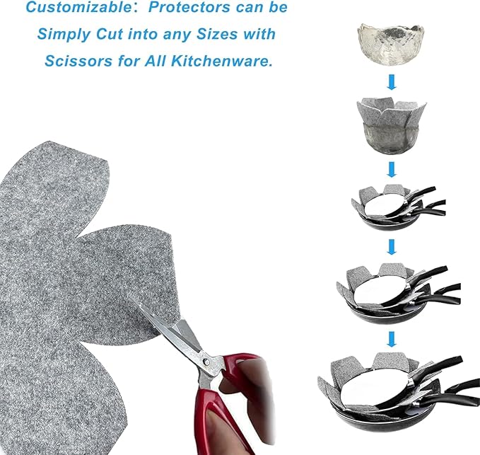 12 Pack Pot & Pan Protectors in 3 Sizes, Stackable Pan Separators to Avoid Scratching or Marring, Cookware Protector Set for Glass Ceramic Plates & Bowls