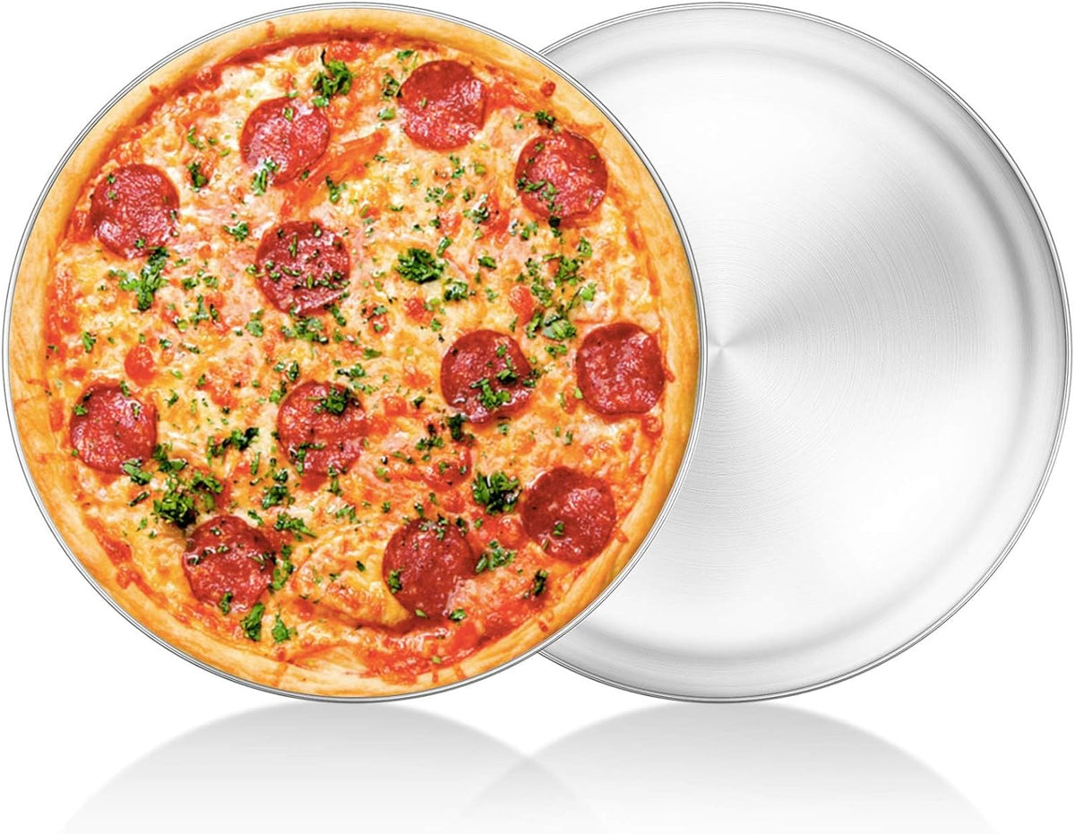 13½ inch Pizza Pan Set of 2, Stainless Steel Pizza Tray, Round Pizza Dish Plate For Oven Baking, Healthy & Heavy Duty, Rust Free & Dishwasher Safe