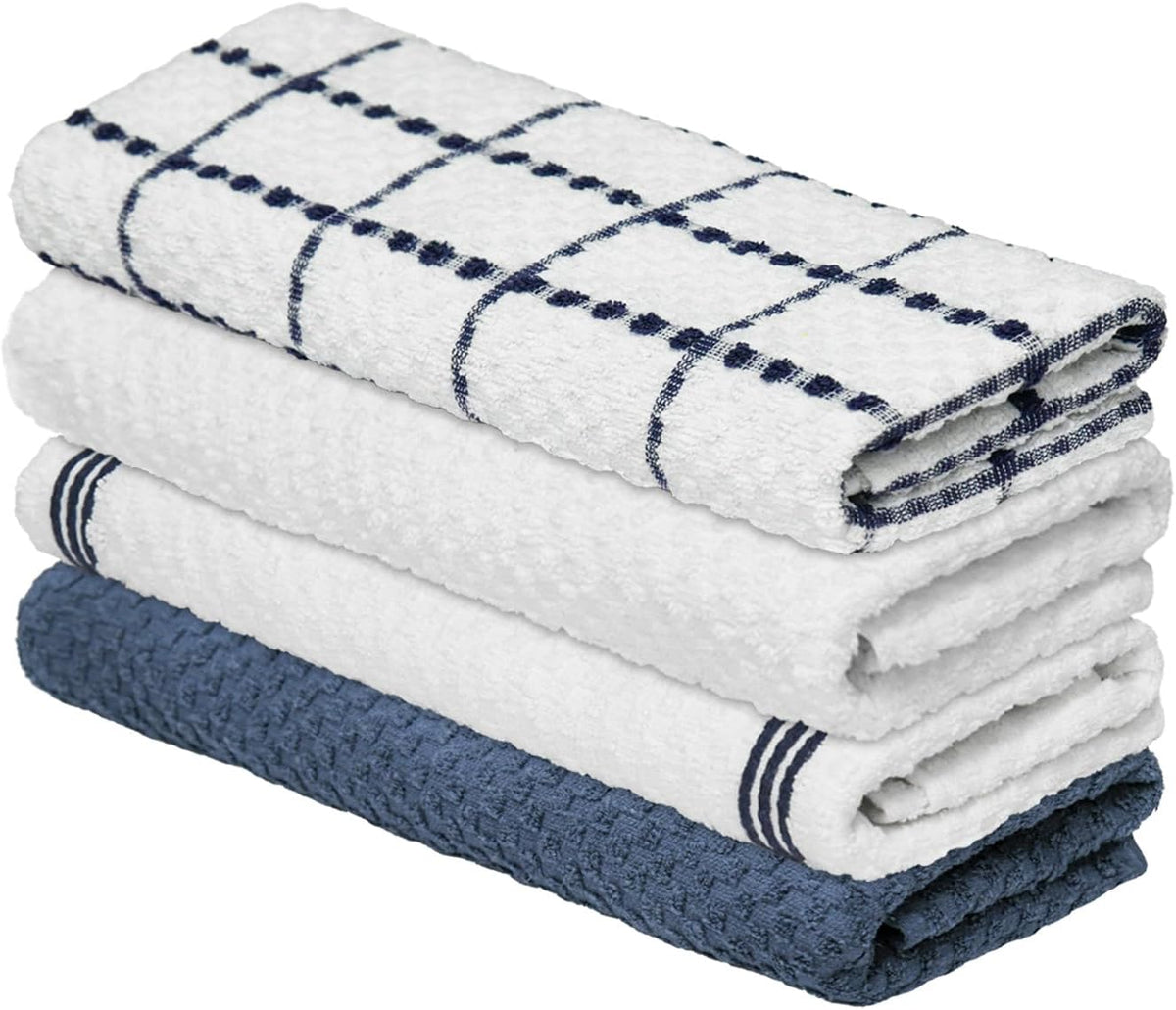 Artoid Mode Ring Spun Cotton Blue Kitchen Dish Towels, 15x25 Inch Ultra Soft Absorbent Quick Drying Household Cleaning Tea Towels Bar Towels Set of 4
