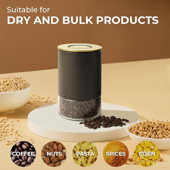 Kaffe Glass Coffee Canister (8oz) w/Airtight Lid - Click to Release Seal - BPA Free Glass & Stainless Steel - Elegant Kitchen Storage Container for Coffee, Nuts, Rice, Flour, Sugar, Tea, Cereal