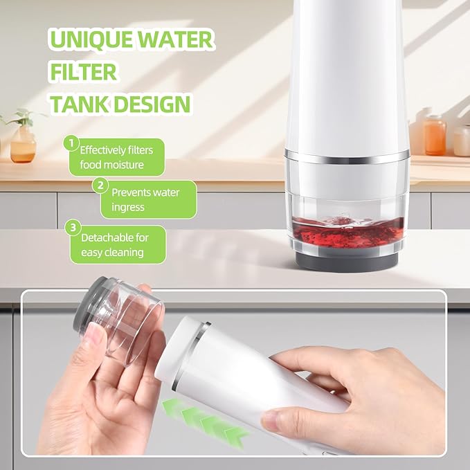 Vacuum Sealer for Food, with 15 Reusable Vacuum Bags, Handheld Vacuum Sealer with Auto-Stop、Detachable Filter and Visible Water Tank, Seal Meal Saver
