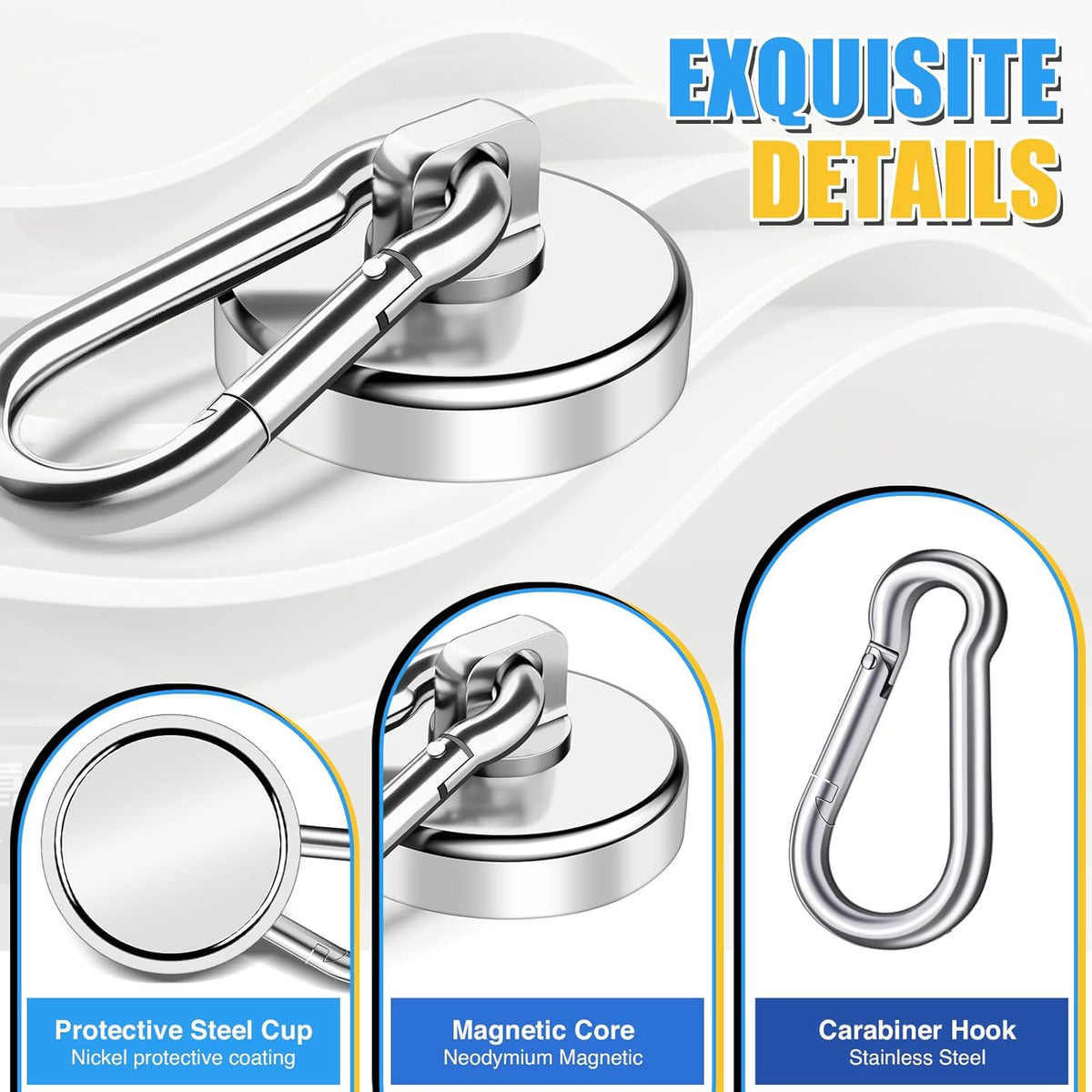 Magnetic Hooks, 70Lbs Heavy Duty Magnetic Hooks with Swivel Carabiner for Cruise Cabins, 6 Pack Extral Strong Neodymium Magnet Hooks for Hanging, Metal Magnetic Hanger for Toolbox, Grill, Fridge