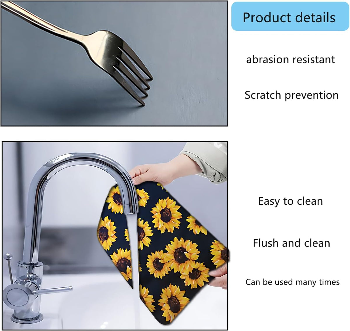 Dish Drying Mat Foldable Fall Kitchen Drying Mat Absorbent Sink Mat Multi-Purpose Coffee Pad Easy To Clean,Kitchen Gadgets,sunflower decor(sunflower) (18inches*30inches)