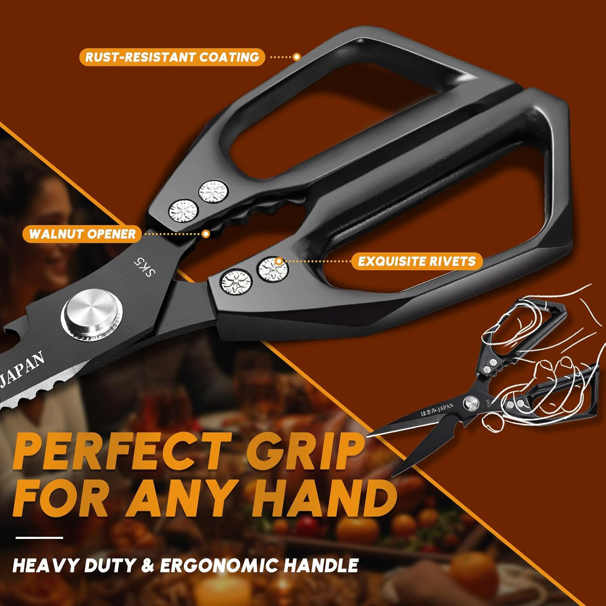 HUUSK Kitchen Scissors Set Upgraded - Stainless Steel Kitchen Shears, Sharp Meat Scissors, Heavy Duty Poultry Shear, Japanese Cooking Scissor for Food, Chicken Bones, and Turkey - Dishwasher Safe