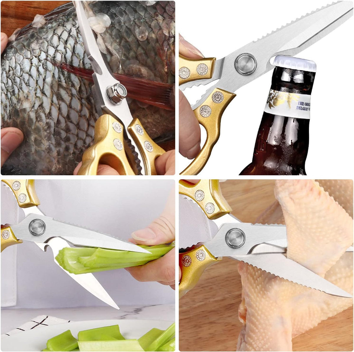 Kitchen Scissors, Heavy Duty Sharp Kitchen Shears Dishwasher Safe, Kitchen Accessories Cooking Shears for Kitchen Meat Chicken Fish Poultry Herb Bread (gold)