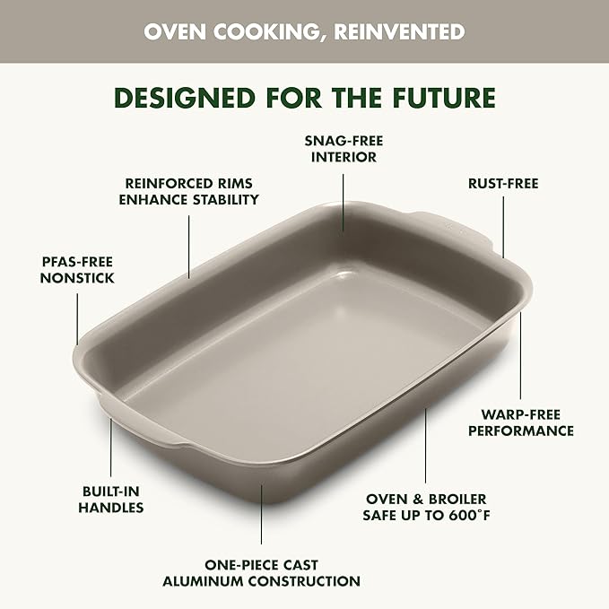 GreenPan Premiere Ovenware Healthy Ceramic Nonstick 4 Piece Bakeware Set, PFAS-Free, Rectangular, Square, Quarter, Half Sheet Baking Pans, Warp-Free, Oven & Broiler Safe 600F, Dishwasher Safe, Taupe