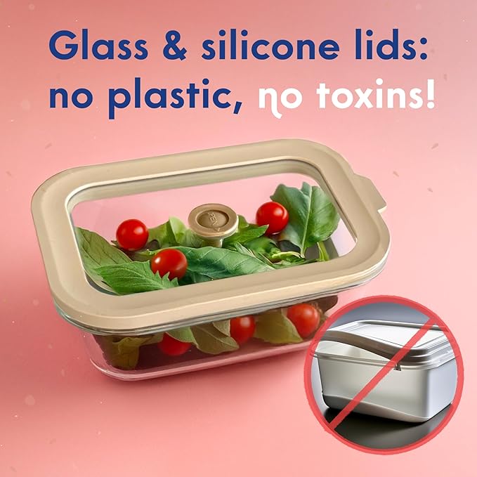 Ziruma Non-Toxic 4 Pack - Glass Food Storage Containers With Lids – Plastic Free, Airtight Meal Prep Containers, Multi-Size (12, 21, 35, 50 Oz), Microwave & Freezer Safe