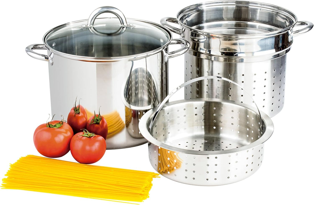 Stainless Steel 8-Quart Nonstick 4-Piece Multi-Cooker with Steamer and Pasta Pot Cookware Set