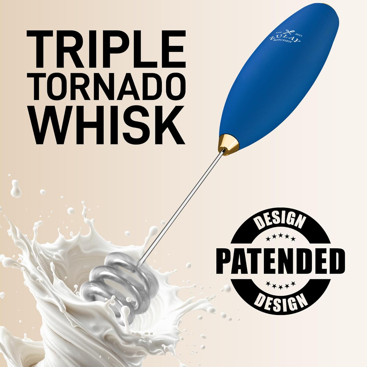 Zulay Kitchen Patented Tornado Triple Whisk Milk Frother with 4 Duracell Batteries – Handheld Foam Maker for Coffee, Lattes, Matcha & Hot Chocolate – Rich, Creamy Froth in Seconds