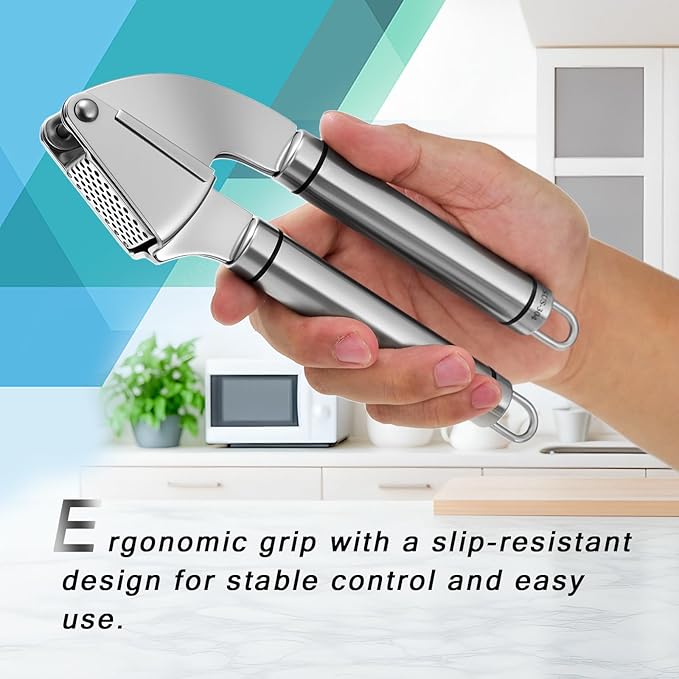 KULUNER Professional Garlic Press,Practical Garlic Peeler That Requires No Peeling,Minced Garlic Machine Crushes Garlic Into Fine Paste,Made of 304 Stainless Steel,Rust-Resistant and Easy to Clean