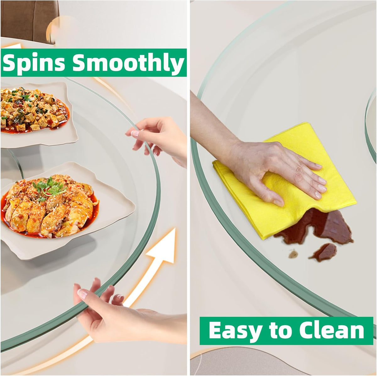 22.8" Lazy Susan for Table Top Tempered Glass Rotating Serving Tray for Dining Table, Kitchen Lazy Susan Organizer Spinning Rotating Food Server Party Centerpieces Heavy Duty (58cm / 22.8in)
