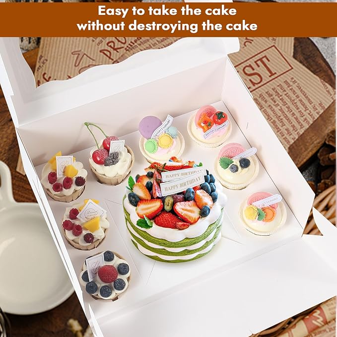 10 pack Cake and 8 Cupcakes Bento Box transparent and clear Dessert Storage Container with Lid Portable Box for Cakes Cupcakes, Great for Birthdays Parties (White, 1+8(10Pack))