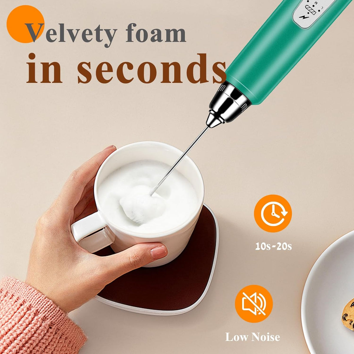 Milk Frother Handheld Rechargeable with Stand, Frother Wand Drink Mixer Electric Whisk for Coffee, Detachable With 3 Stainless Whisks, Hand Mixer for Lattes, Cappuccino, Matcha, Egg, Green