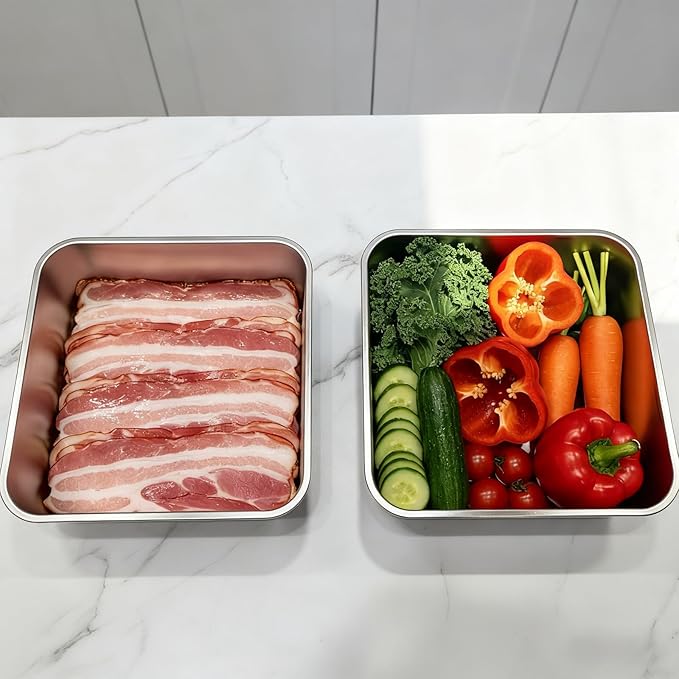 YUPER Stainless Steel Food Containers, Meal Prep Containers, Bacon Cheese Container for Refrigerator, Stainless Steel Containers with Lids Fruit Lunch Storage, 2 Pack (84+125OZ)