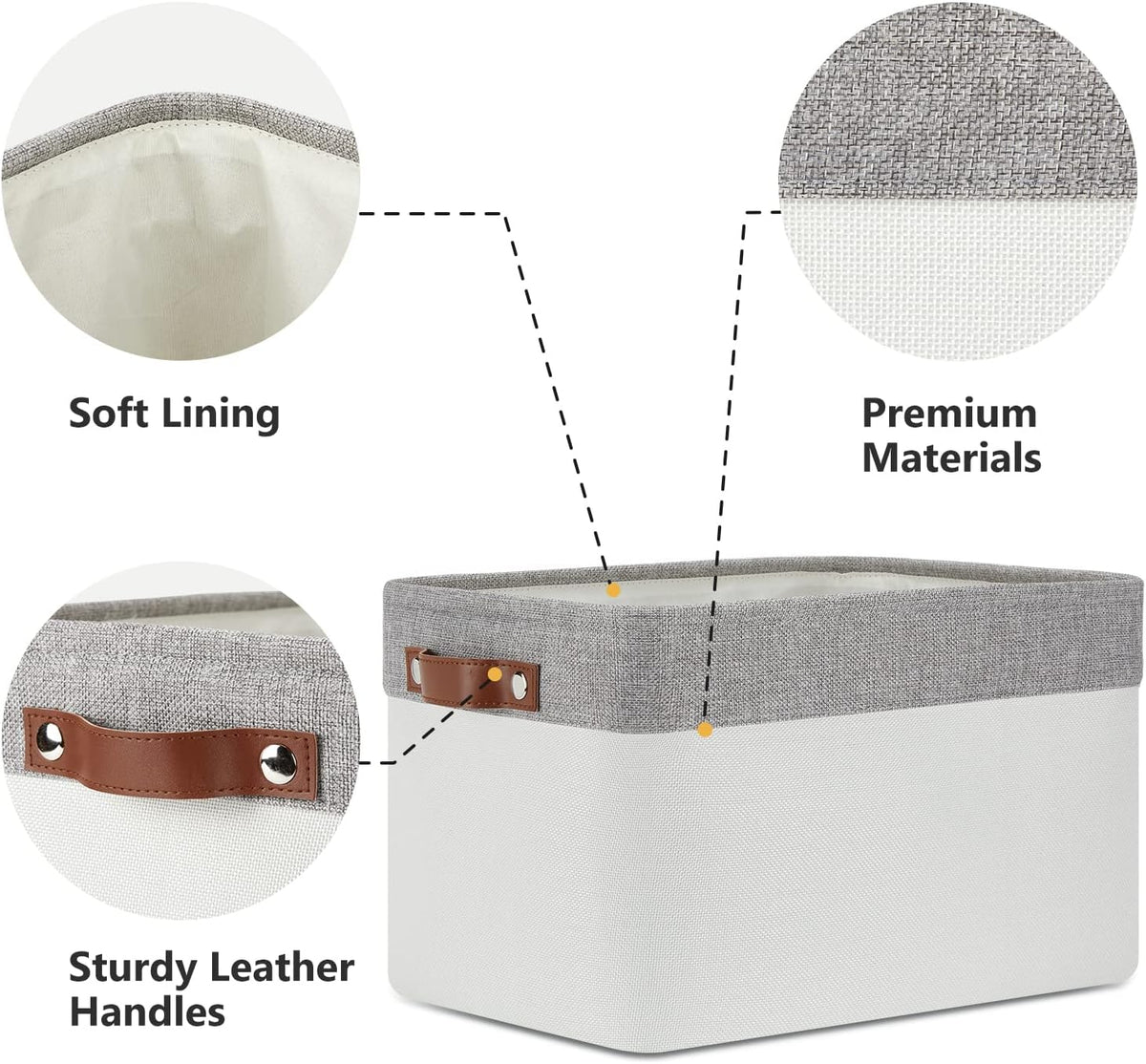 DULLEMELO Storage Baskets for Organizing, Shelves,Bedroom, Decorative Storage Bins with Leather Handles, Fabric Storage Basket for Office, Toys(3-Pack Medium-15 inch X 11 inch X 9.5 inch , Grey&White)
