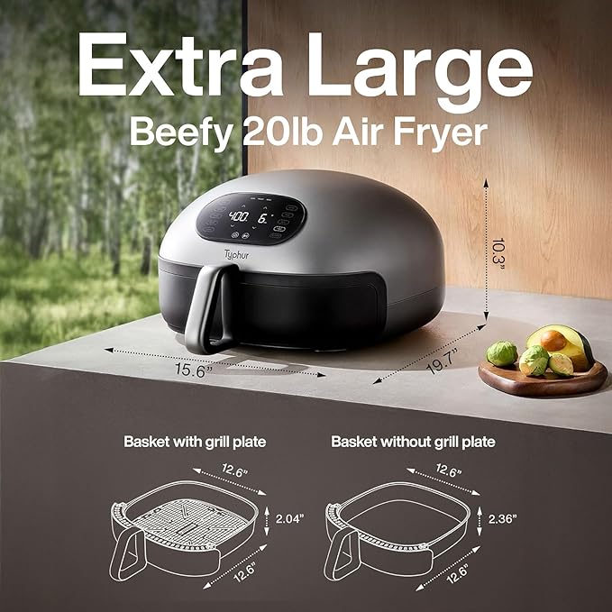 Typhur Dome 2 AI Upgraded Air Fryer, Extra Large Airfryer with Superior Airflow, Self-cleaning Smart Digital Fryer with PFAS free Basket for Quick Easy Meals, Fits a 12" Pizza or 4-Slice Toast