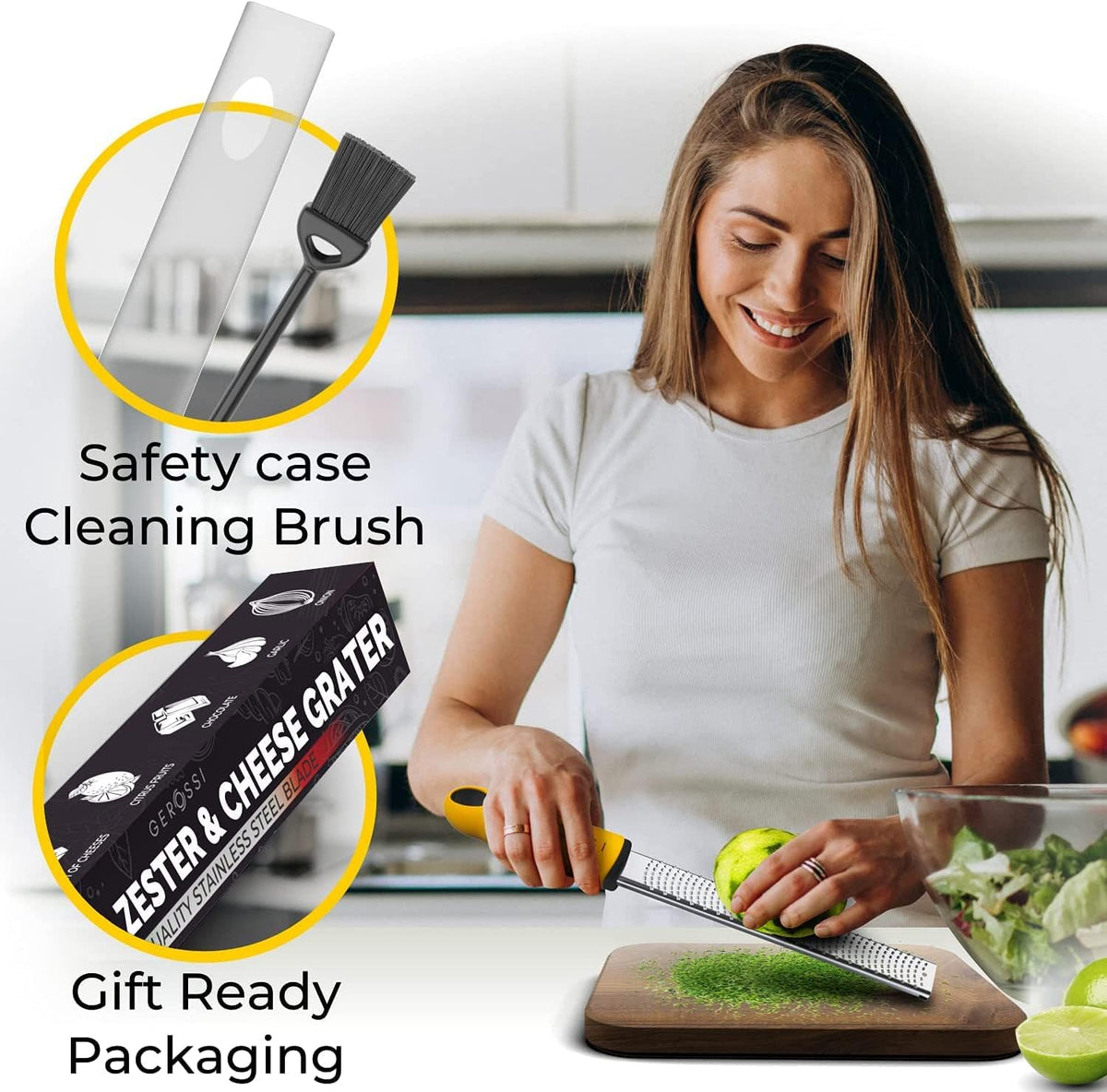 Stainless Steel Cheese and Citrus Zester Grater w/Extra Sharp Blade - Perfect for Lemons, Parmesan, Garlic, Chocolate - Spice Up any Kitchen Dish in Seconds with Your Premium Hand Held Shredder