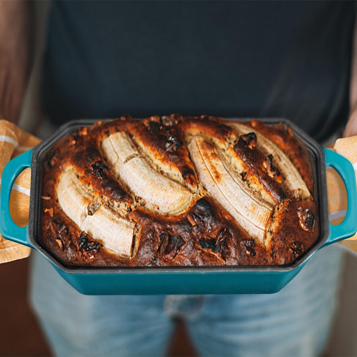 Bread Pan Cast Iron Loaf Pan with Lid Bread Loaf Pan 9x5 Inch Loaf Pan Enameled Cast Iron Sourdough Loaf Pan, DarkCyan