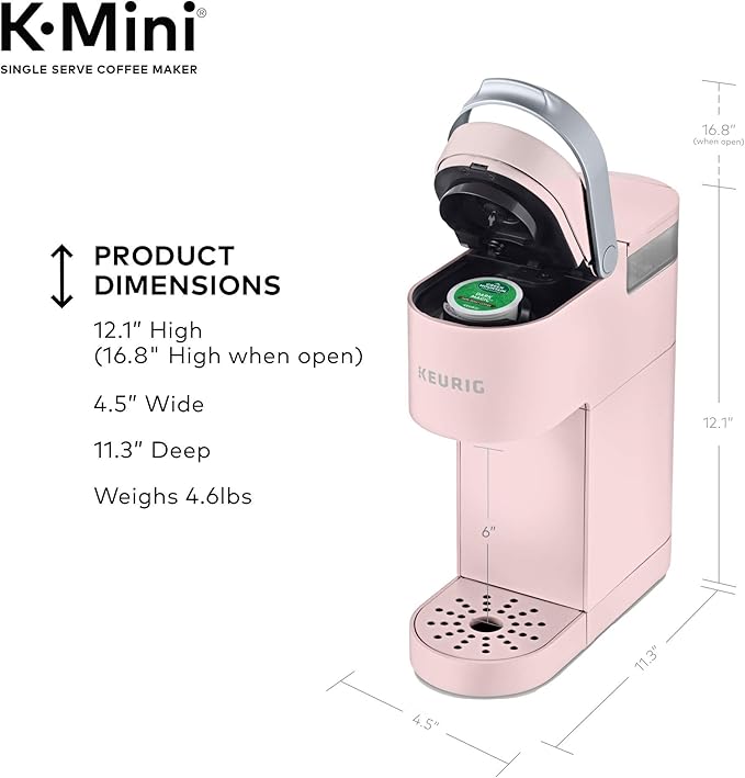 Keurig K-Mini Single Serve K-Cup Pod Coffee Maker, 6 to 12oz Brew size, with Cord Storage, Perfect for Small Spaces, Dusty Rose