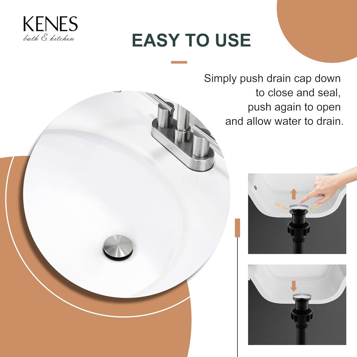 KENES Bathroom Vessel Sink Pop Up Drain Without Overflow Assembly, Lavatory Vanity Sink Drain Stopper,Anti-Clogging Drain Strainer, Brushed Nickel, KE-P300A