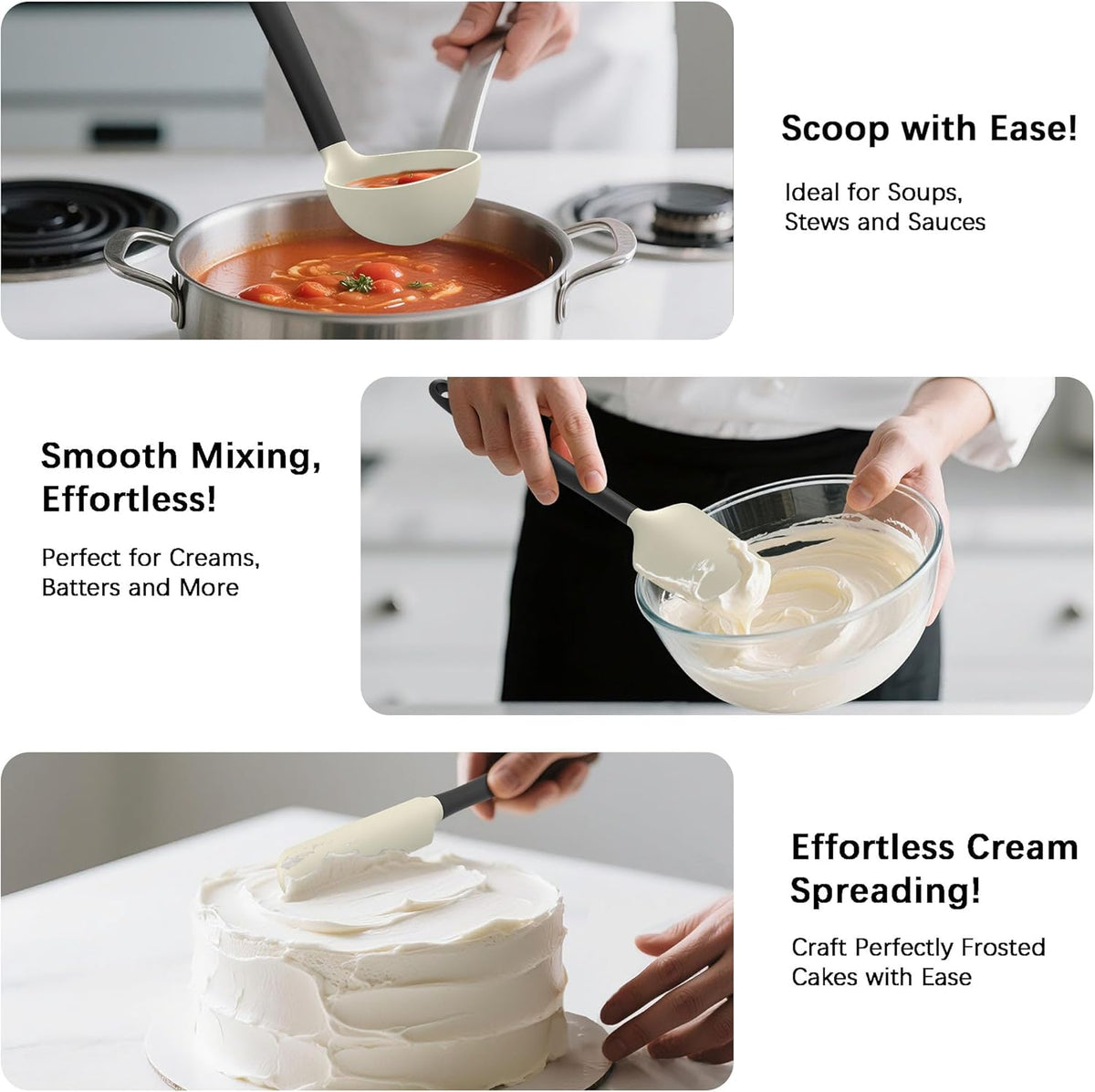 Coukre Silicone Kitchen Cooking Utensils Set with Holder – Heat-Resistant, Food-Grade Kitchen Tools, Spatula, Spoon & Gadgets for Non-Stick Pans, Dishwasher Safe (14, Beige)
