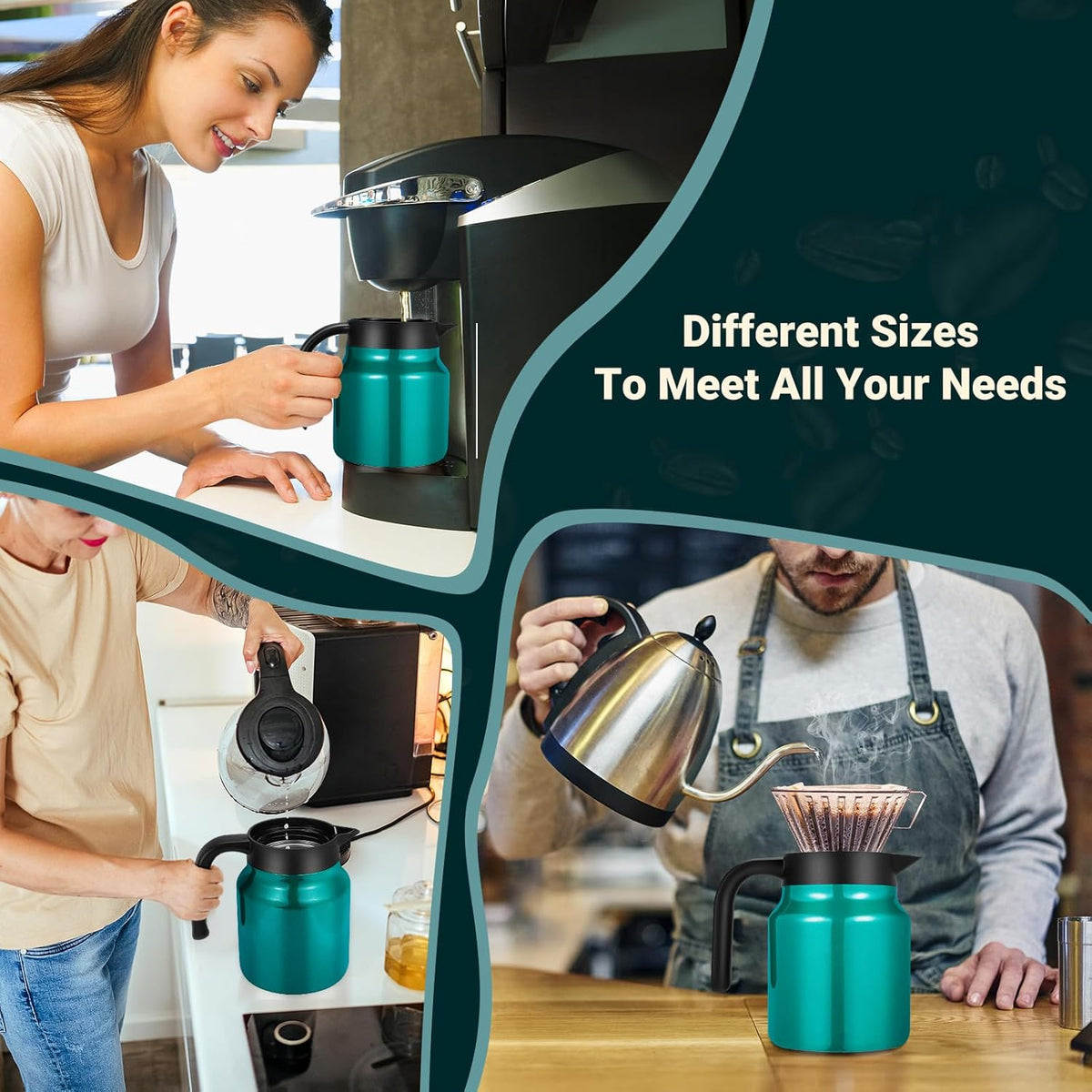 34Oz Thermal Coffee Carafe for Hot/Cold, Stainless Steel Thermos Carafes for Hot Liquids, Dustproof Insulated Hot Water Carafe for Party/Home,Agave Teal